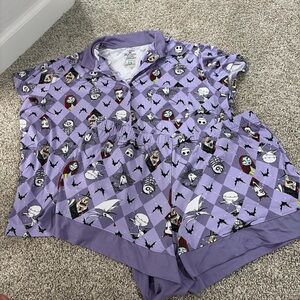 Disney Purple Character Button Down Shirt and Shorts Set